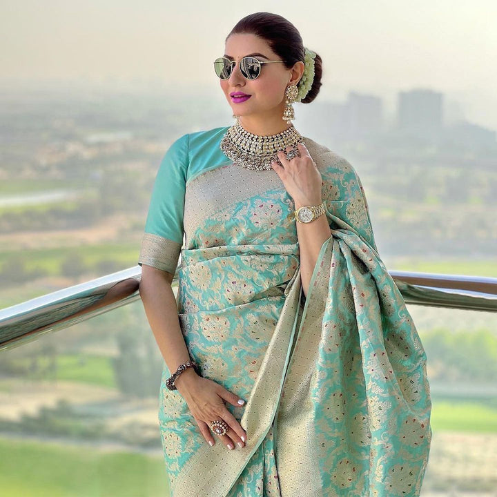 Grishma Sea Green Soft Silk Saree