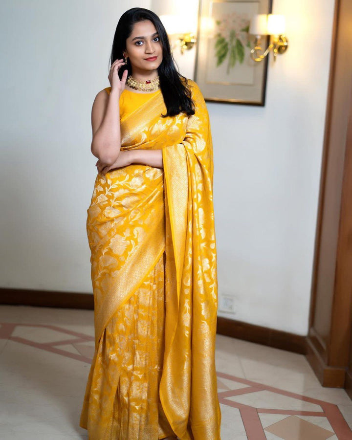 Fiona Yellow Soft Silk Saree