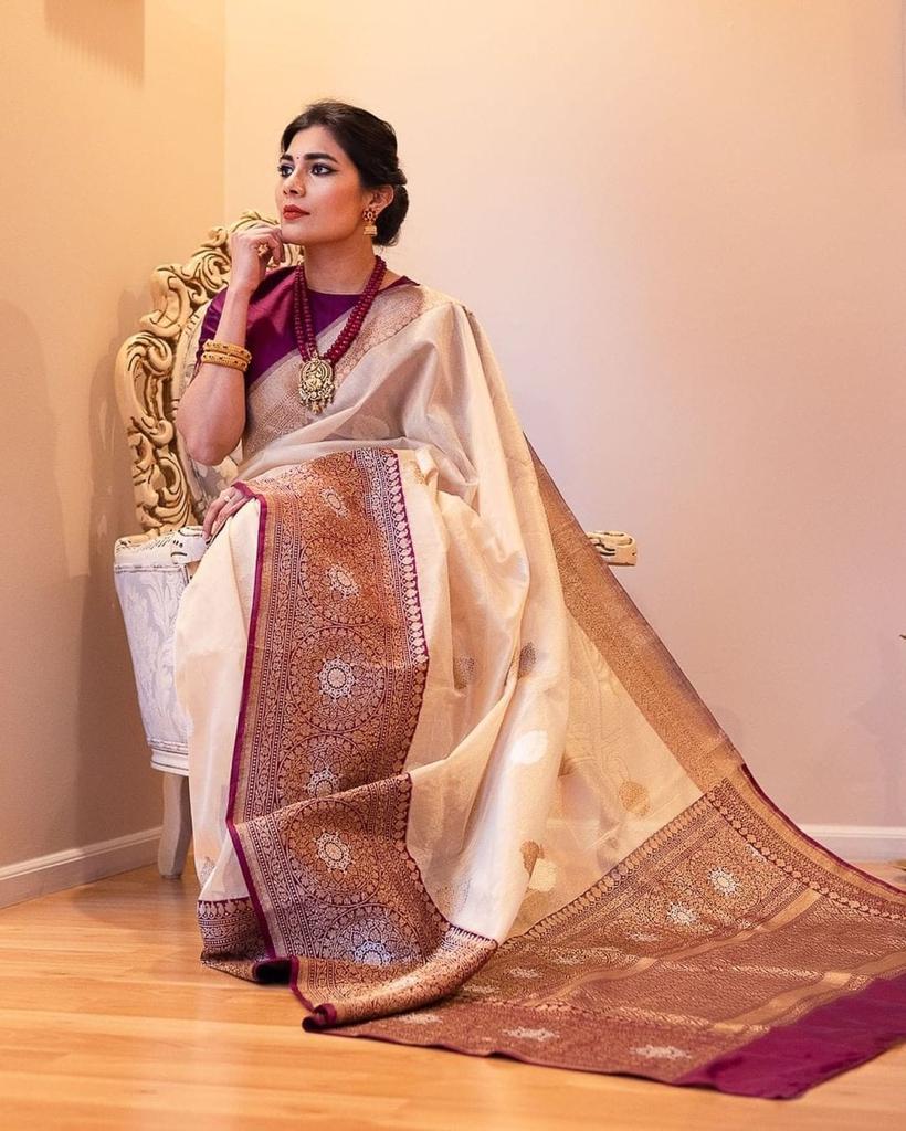 Ritika Beige Soft Banarasi Silk Saree