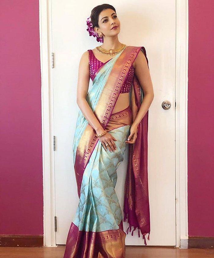 Kajal Sky Soft Banarasi Silk Saree