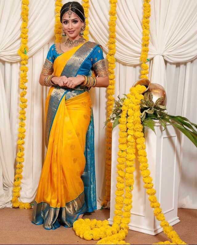 Lina Yellow Soft Banarasi Silk Saree