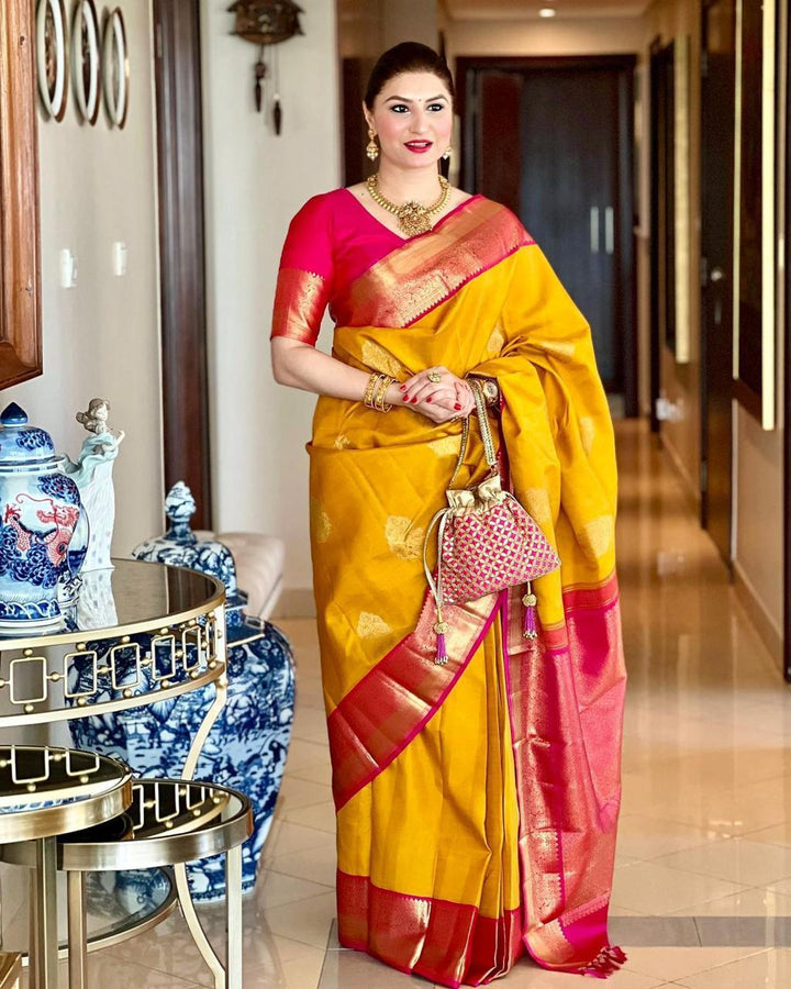 Garima Yellow Soft Banarasi Silk Saree