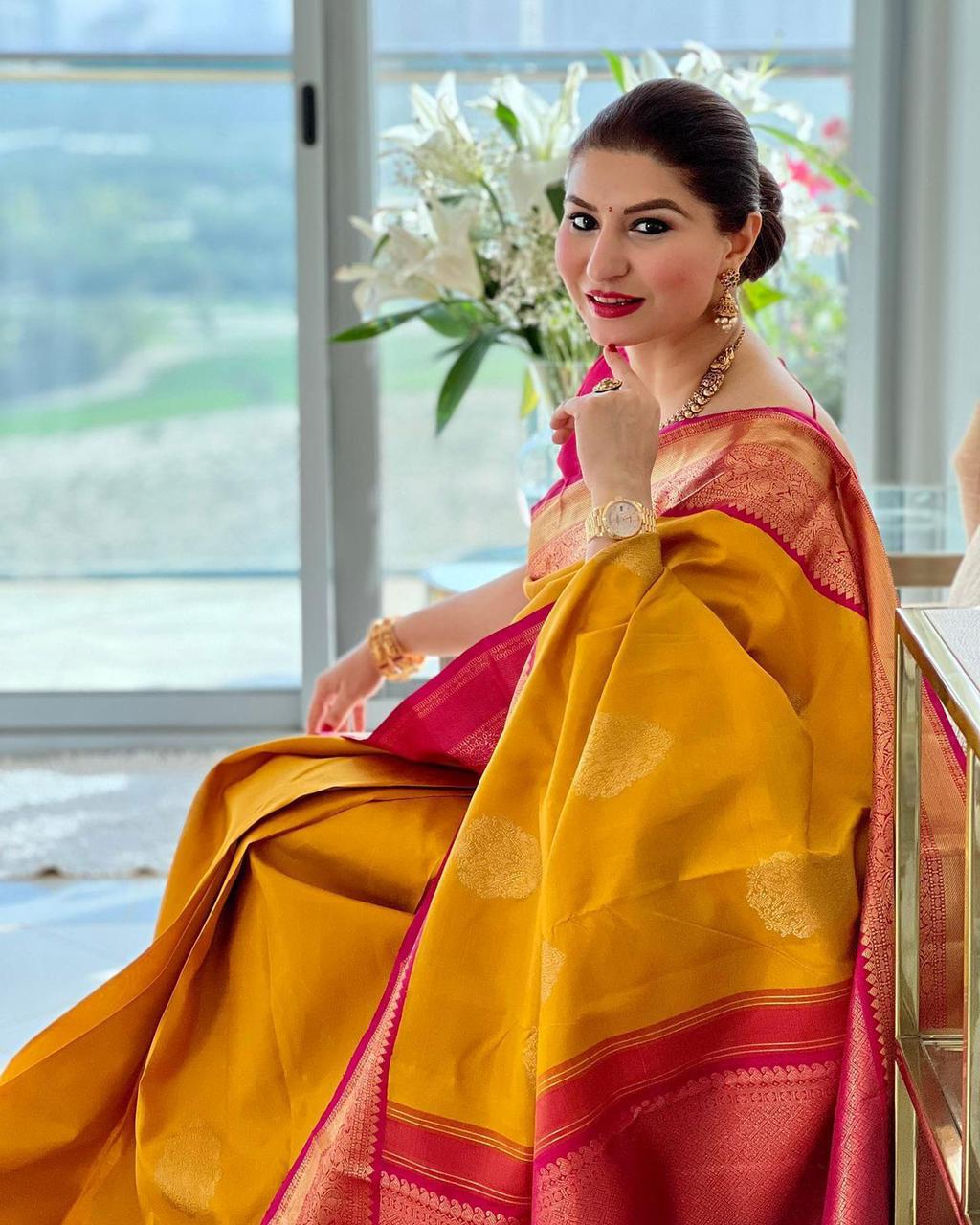 Garima Yellow Soft Banarasi Silk Saree