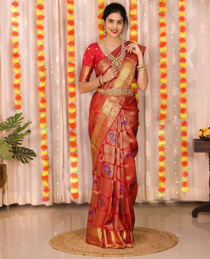 Bhumi Red Soft Banarasi Silk Saree