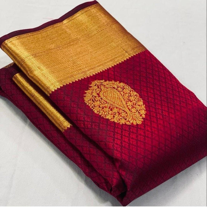 Disha Maroon Soft Banarasi Silk Saree