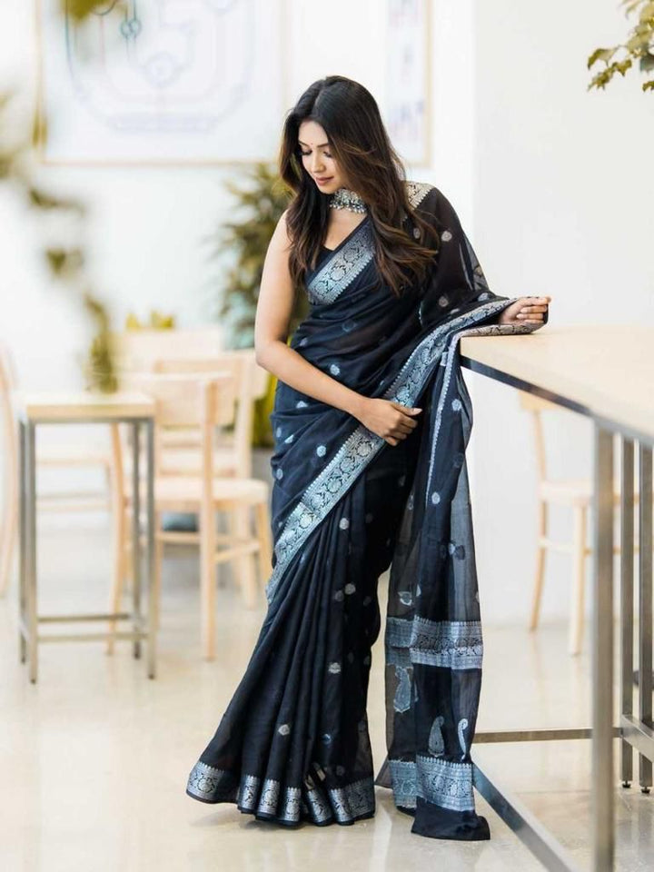 Lata Black Soft Silk Saree