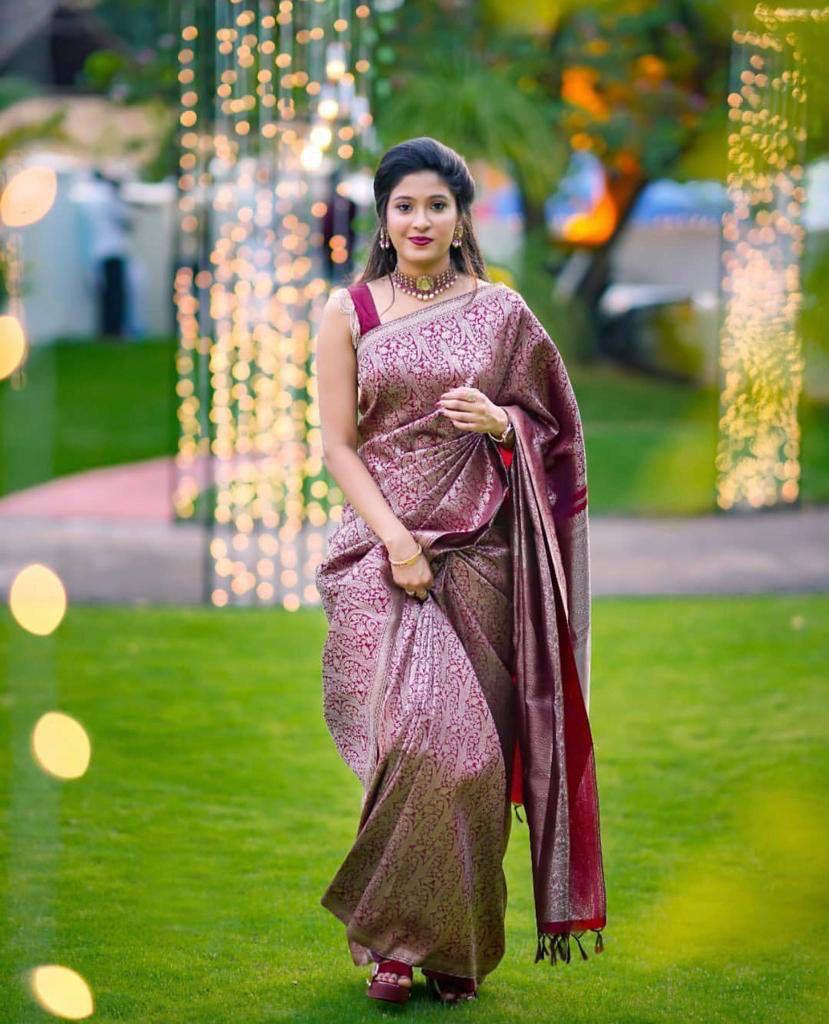 Diya Wine Soft Banarasi Silk Saree