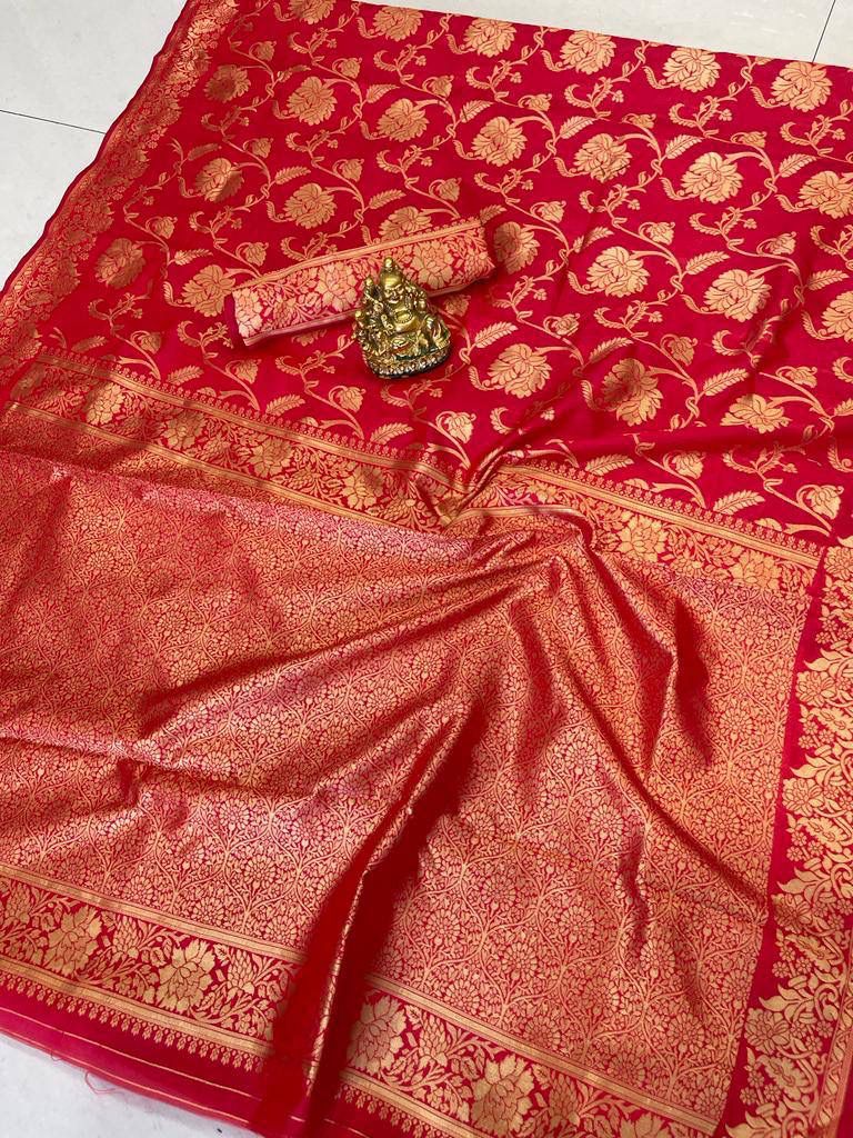 Jia Red Soft Banarasi Silk Saree