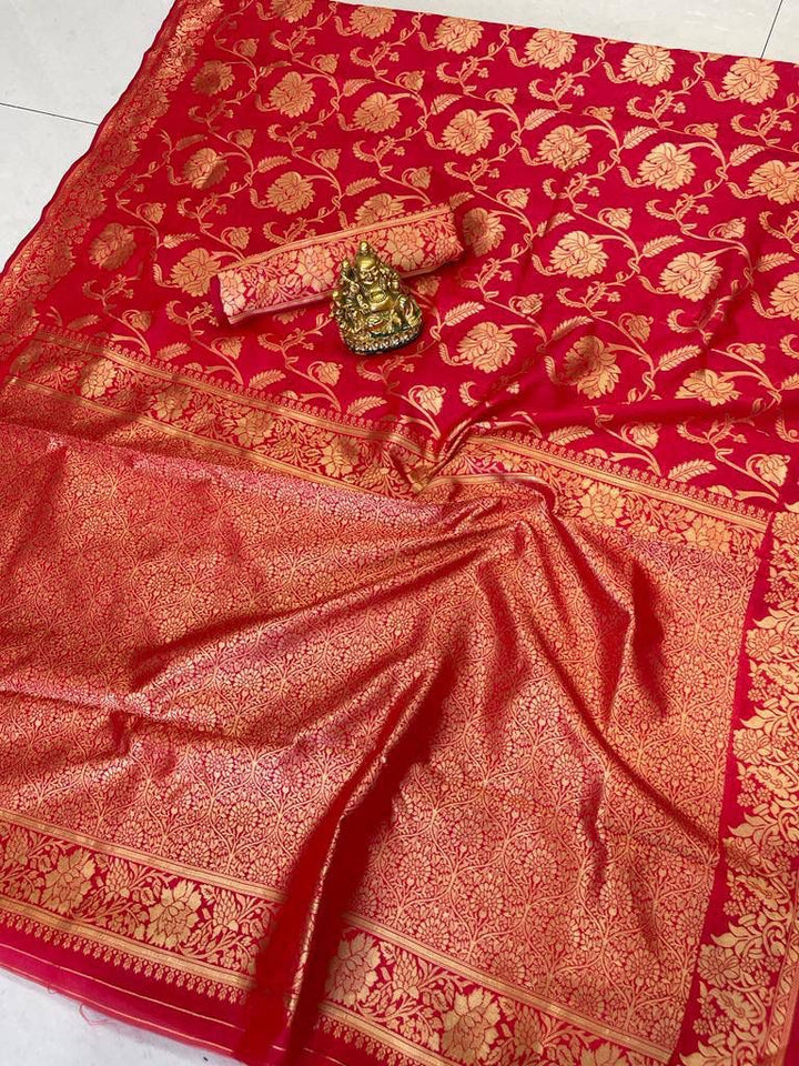 Jia Red Soft Banarasi Silk Saree