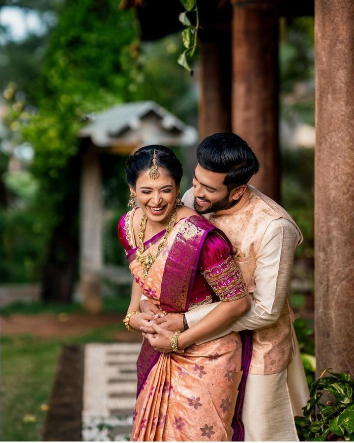 Sonali Peach Soft Banarasi Silk Saree