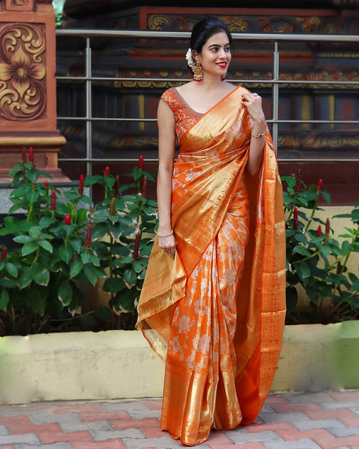 Rhea Orange Soft Banarasi Silk Saree