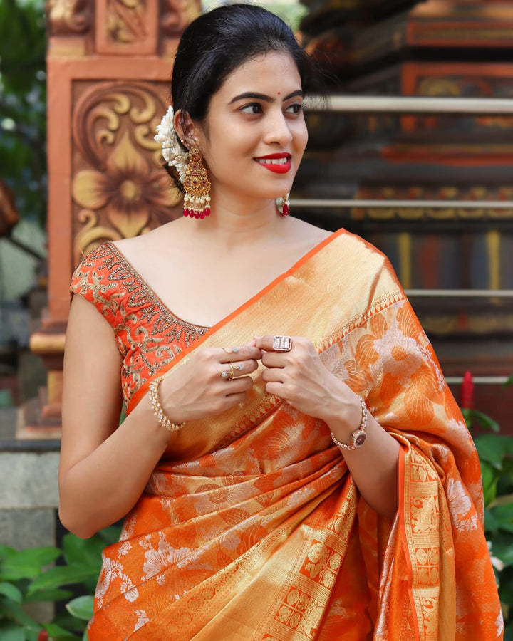 Rhea Orange Soft Banarasi Silk Saree