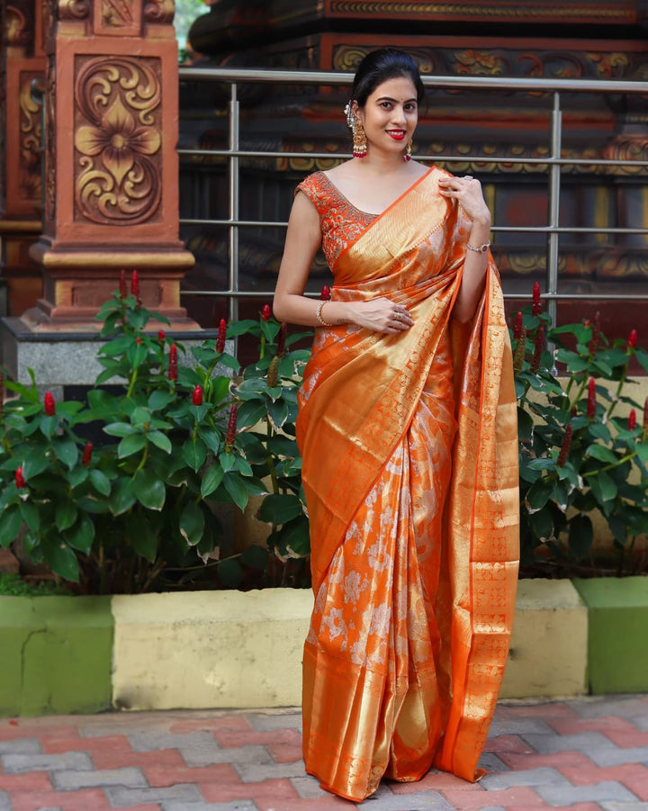 Rhea Orange Soft Banarasi Silk Saree