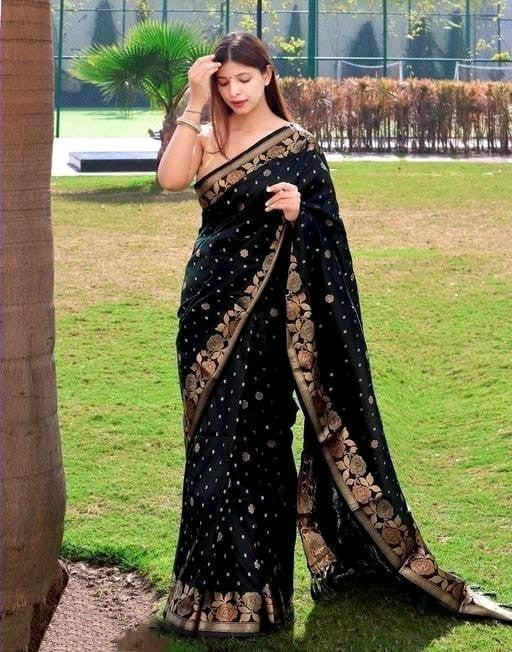 Nidhi Black Soft Banarasi Silk Saree