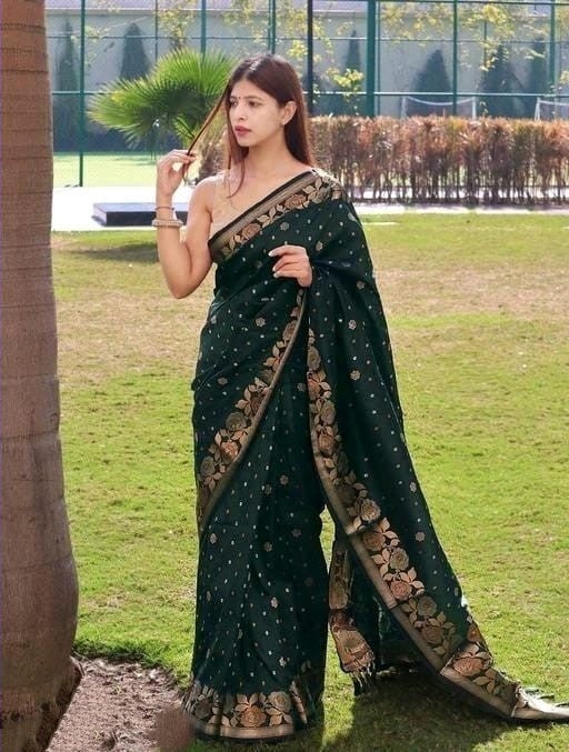 Mahi Dark Green Soft Banarasi Silk Saree