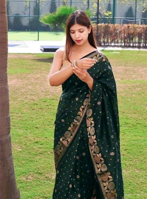 Mahi Dark Green Soft Banarasi Silk Saree