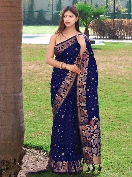 Shreya Navy Blue Soft Banarasi Silk Saree