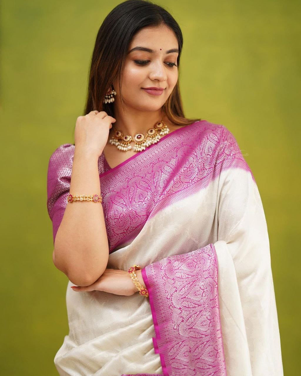 Isha White Soft Silk Saree