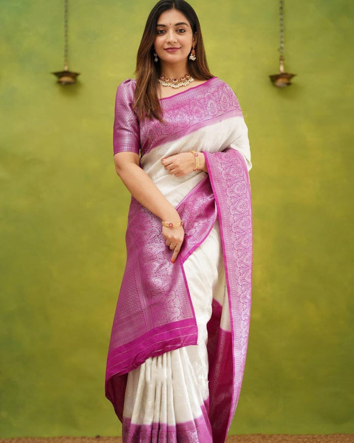 Isha White Soft Silk Saree