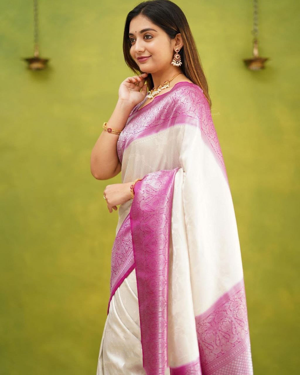 Isha White Soft Silk Saree