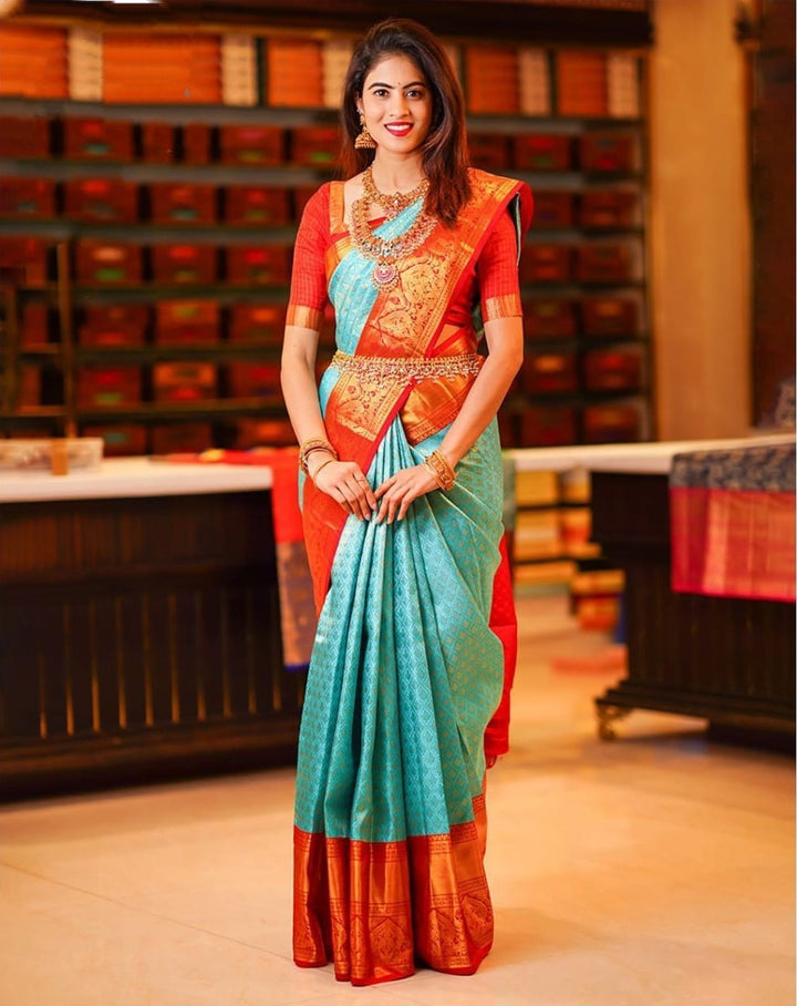 Amrita Turquoise Soft Silk Saree