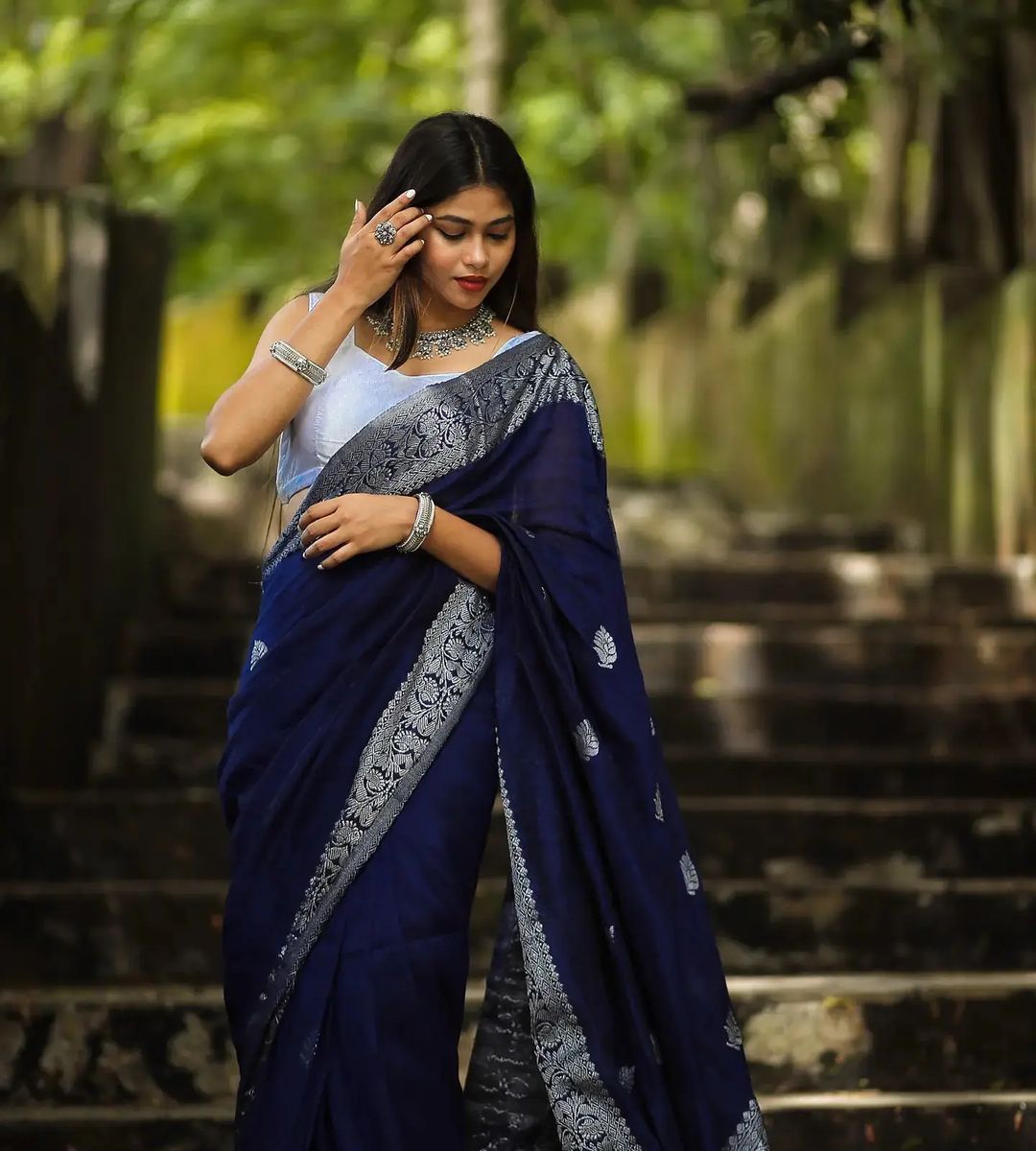 Garima Navy Blue Soft Banarasi  Silk Saree