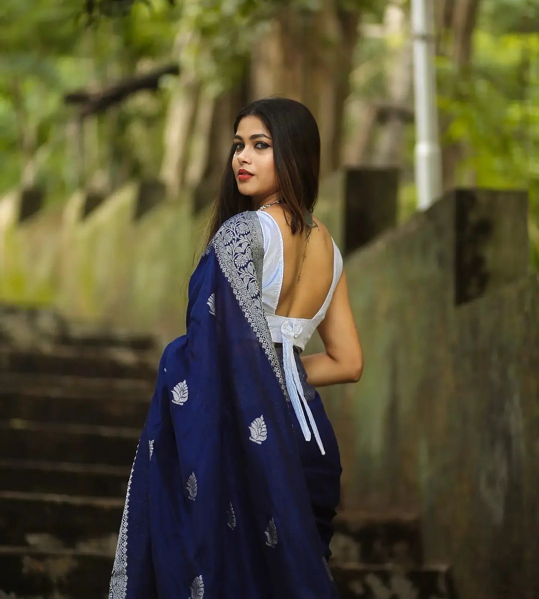 Garima Navy Blue Soft Banarasi  Silk Saree