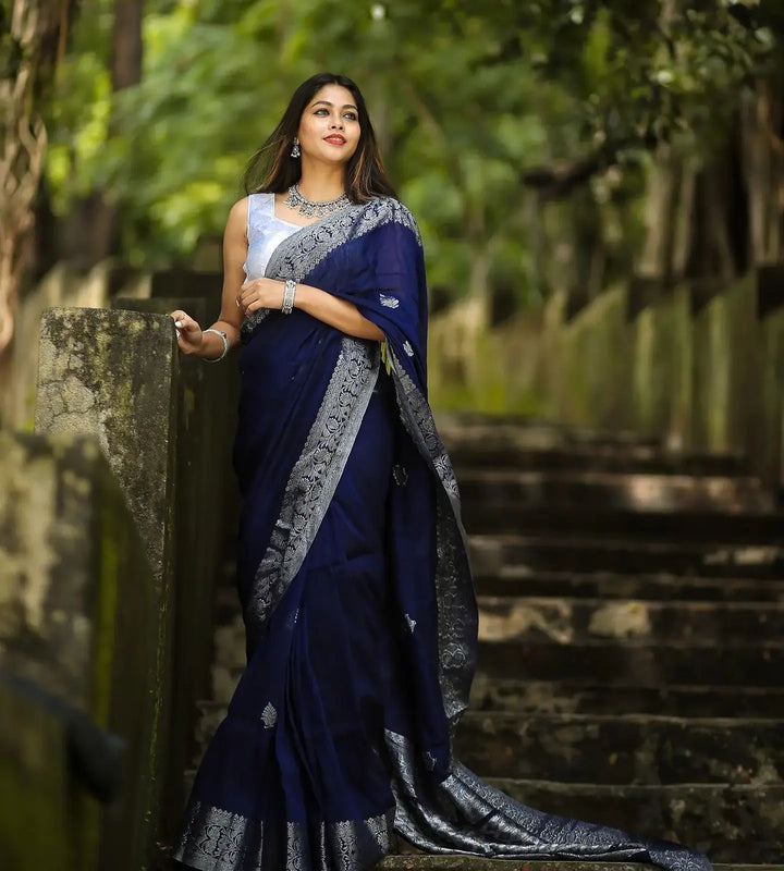 Garima Navy Blue Soft Banarasi  Silk Saree